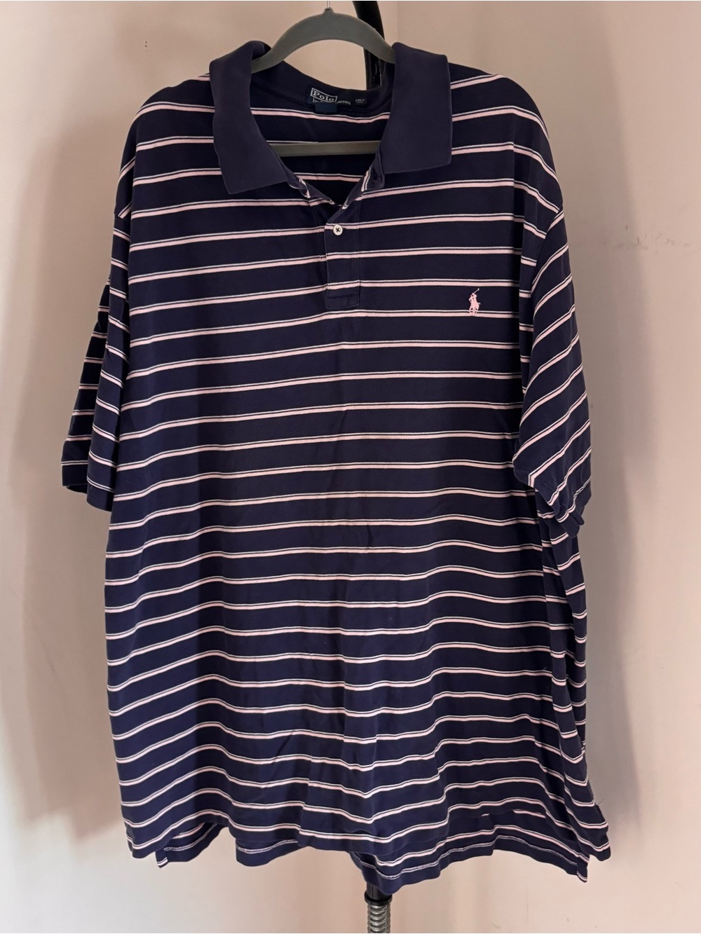 Polo by Ralph Lauren Navy Polo with Pink Stripes